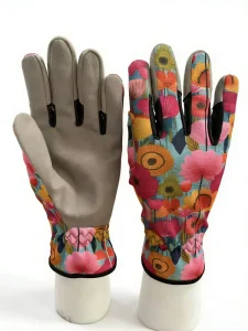 Heavy Duty Thorn Proof Half Finger Gardening Gloves for Unisex Padded Palm Flower Pattern Cycling Work Gloves Rose Pruning