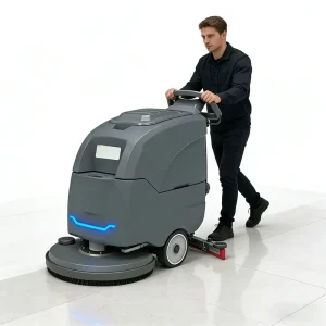 Heavy Duty Walk Behind Floor Scrubber With Foldable Handle Design For Easy Transport And Storage Space Saving