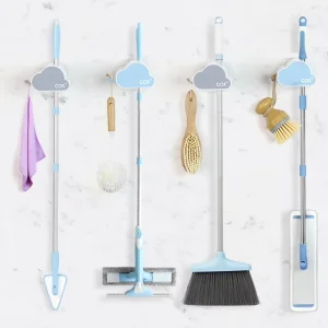 Heavy Duty Wall Mount Mop and Broom Holder Plastic Cleaning Storage Tool Organizer for Kitchen Closet Garage Office