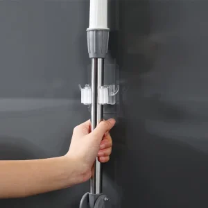 Heavy Duty Wall Mounted Mop Holder Single Transparent Plastic Adhesive Hook for Bathroom Storage Broom Trolley Mop Rack