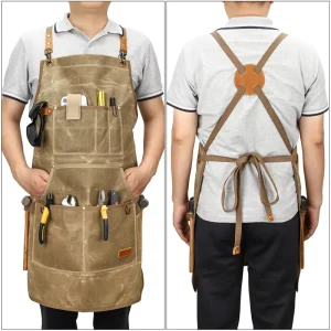 Heavy Duty Waxed Canvas Carpenters Work Aprons Waterproof Adjustable Machinists Woodworking Apron with Multi-pocket