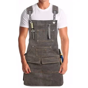 Heavy Duty Waxed Canvas Workwear Bib Apron Adjustable Shoulder 9 Pockets Washable for Woodworking Kitchen Office Use