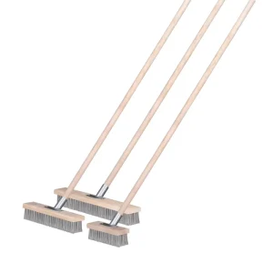 Heavy Duty Wire Broom with Wood Handle(46IN) Stiff Metal Wire Floor Scrub Brush for Patio Deck Garden Concrete