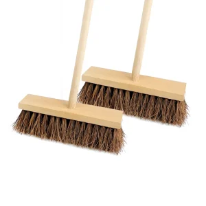 Heavy Duty Wooden Brooms With Natural Palmyra Bristles Dustpans for Cleaning Concrete Decks Patios Rough Surfaces Household Use