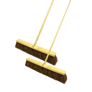 Heavy Palm Fiber Bristles Dustpan Wood Head Home 18inch Duty Outdoor Push Floor Squeegee Long Broom Stick Cleaning