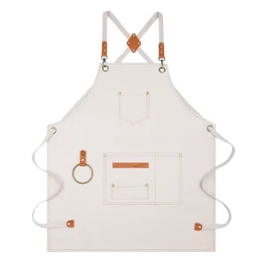Heavy duty Cross back bar Cleaning Restaurant Cafe Work Canvas Cotton Custom logo Apron with Pockets Washable