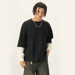 Heavyweight 280GSM Cotton Tshirts Double Layer Long Sleeve T shirt Streetwear Custom Logo Oversized Boxy Cropped Men T Shirts