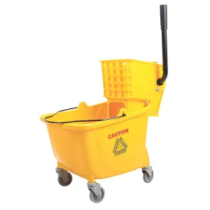 High Capacity Commercial Mop Bucket With Side Press Wringer Heavy Duty Yellow Cleaning Pail With Non Marking Rolling Casters
