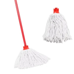 High Efficiency Lightweight Strip Socket Cotton Mop with Long Iron Pole Four-Side Wringing for Floor Cleaning
