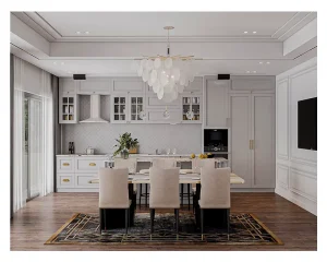 High End White Kitchen Cabinet with Assembled Wooden Kitchen Islands