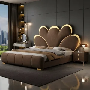 High Luxurious Durable Elegant Modern Tufted Faux Leather Soft Platform Bed Solid Pine Wood King Queen Assembled Storage Box