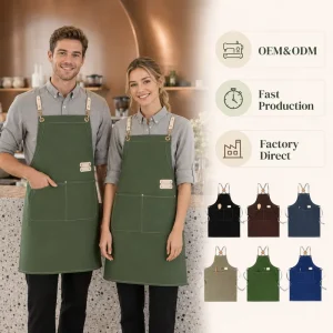 High Quality 100% Cotton Waterproof Canvas Cross Back Apron for Barista Coffee Restaurant Waitstaff Bakery Pastry Chef
