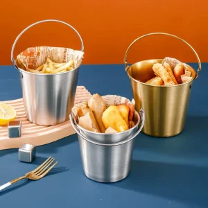 High Quality 304 Stainless Steel Ice Bucket with Handle for Fried Chicken Parties Beverages Gold & Silver