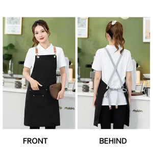 High Quality Adjustable Black Cotton Canvas Apron Stylish Cross Back Shoulder Straps for Florist Garden Restaurant Bar Uniforms