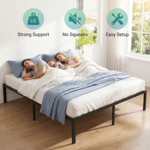High Quality Bedroom Quick Setup Oise Free Sturdy Steel Slats Underbed Storage Full Size 12 Inch Platform Bed Frame