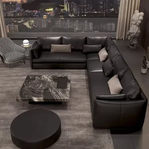 High Quality Black Leather Sofa Corner Combination 8 Seat Modern Section Module Couch for Living Room