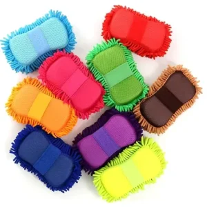 High Quality Chenille Microfiber Eco Friendly Super Absorbent Elastic Belt Car Wash Sponge Handle Grout Cleaner Scouring Pads