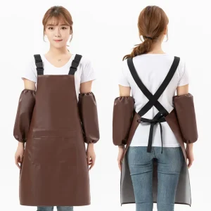 High Quality European PU Leather Kitchen Cooking BBQ Waterproof Apron for Adult