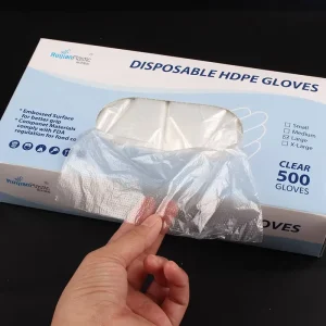 High Quality Food Grade Disposable PE Gloves POLY GLOVE 500 pieces box package For Kitchen Household Customizable