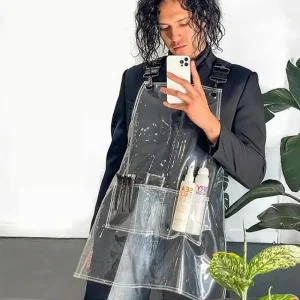High Quality Hick Hairdresser Waterproof Sleeveless Logo Custom TPU Transparent Salon Apron