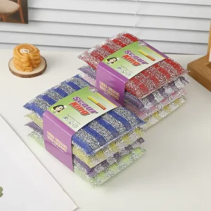 High Quality Household Metallic Stripe Dish Washing Sponge Essential Scouring Pads for Kitchen Cleaning