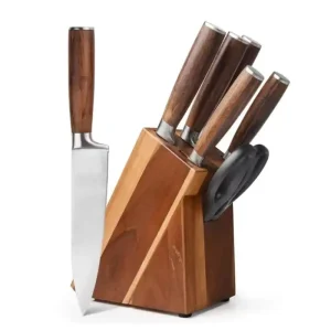 High Quality Kitchen Knives 3cr13 Stainless Steel Blades Knife Set Meat Bbq Chef Knife Set With Pine Wood Block and Scissors