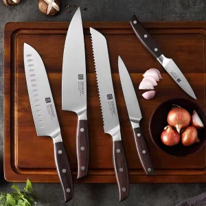 High Quality Knives German 1.4116 Stainless Steel Red Sandal Wood Handle Super Sharp Kitchen Chef Bread Knife Set