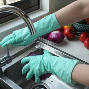 High Quality Low Price Eco Scented Flocking Work Long Wash Heavy Duty Reusable Latex Cleaning Kitchen Rubber Gloves