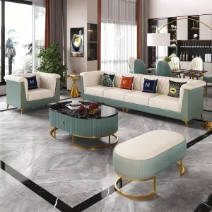 High Quality Luxury Modern Villa Buckle Leather Sofa Set Furniture Living Room Combination Sofa Stainless Steel Legs Sectional