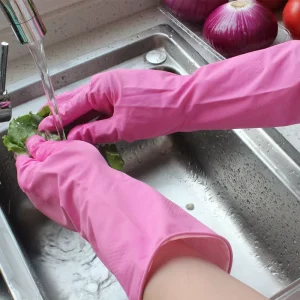 High Quality Pink Breathable Reusable Household Latex Rubber Washing Kitchen Working Hand Gloves