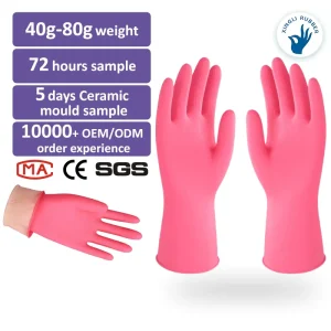 High Quality Pink Rubber Latex Kitchen Cleaning Gloves Durable Waterproof Thin Lightweight with Competitive Price