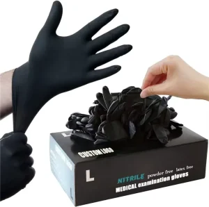 High Quality Tattoo Full Textured Black Nitrile Gloves Custom Logo Powder Free 5 Mil Heavy Duty Thick Nitrile Gloves