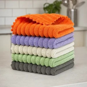 High Quality Ultra Absorbent Soft Coral Fleece Stripe Quick Dry Mirror Window Lint Free Microfiber Cleaning Cloth