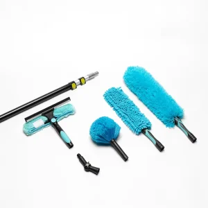 High Reach 12-24ft Telescopic Aluminum Pole Window Cleaning Tools with Microfiber Washer Squeegee for Ceiling