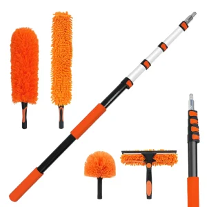 High-Reach Cleaning Brush with Telescopic Handle and Microfiber Duster