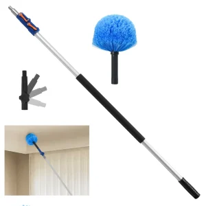 High Reach Cobweb Duster with 5-30Ft Extension Pole Telescopic Aluminum Pole Spider Web Brush for Outdoor Indoor Cleaning