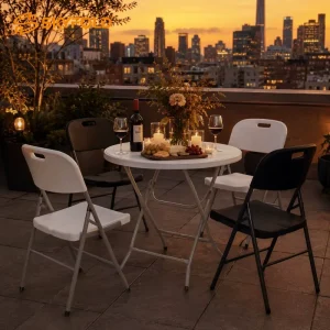 High-Top Cocktail Table Set with Matching Commercial Metal Folding Chairs