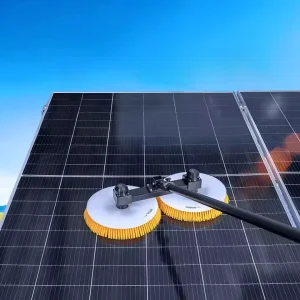 High efficiency Lithium Battery Solar Panel Cleaning Machine with Dual Rotating Brush and Telescopic Pole for Rooftop PV Systems