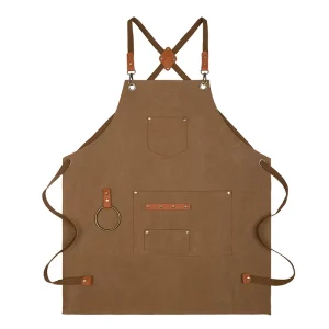 High quality Heavy duty Canvas Kitchen Apron Durable Adjustable Shoulder Straps Custom logo Printing Unisex Cooking Tool