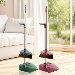 High quality Shatter resistant Crystal Transparent Plastic Broom and Dustpan Set with Non stick Hair Bristles