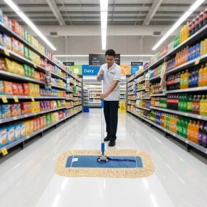 Highly Weighted Balanced Polished Aluminum Handle Cotton Yarn Rectangular Janitorial Dust Mop for Retail Store Floor Cleaning
