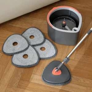 Holamopa Home Microfiber Spinning Mop with Flat Bucket and Steel Pole Separate Clean and Dirty Floor Accessory