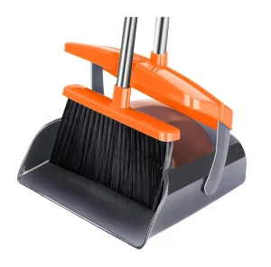 Home Cleaning Windproof Broom and Dustpan Combo Set with Lid Orange