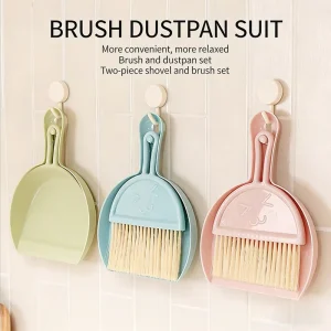 Home Desktop Mini Broom 2 in 1 Plastic Handle Portable Lightweight Computer Keyboard and Dustpan Cleaning Brush Set