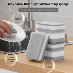 Home Double Sided Sponge Scrubber Pot Washing Dishwashing Kitchen Three Layer Sponge Scouring Pad Cloth Degreasing Colin Qing
