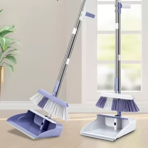 Home Floor Cleaning Broom and Dustpan Set Combo TPR Bristle Steel Rod Standing Magnetic Dustpan Dust Pan