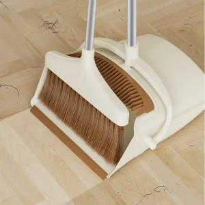 Home Floor Scrubber Brush Sweeping Combo Set with Self Cleaning Teeth Foldable Broom and Dustpan Set