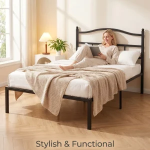 Home Furniture Bedroom Metal Bed Entry level Stable Structure Optimized 14 inch Storage Space Metal Platform Bed Frame