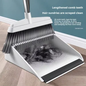 Home Plastic Broom and Dustpan Set with Soft Bristles Floor Sweeping Tool with Hair Filtering Teeth