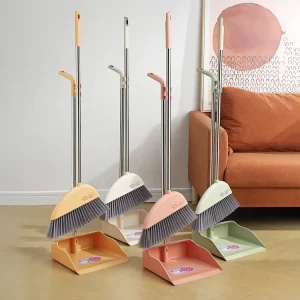 Home Self Cleaning Stainless Steel Pet Friendly Stand up Upright Broom and Dustpan Set for Home Office Indoor Outdoor